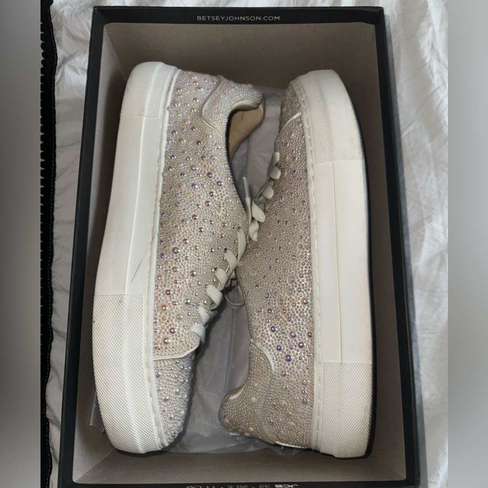 Betsey Johnson Glitter Sneakers - Cream and White